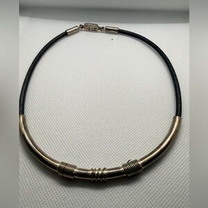 Vintage Taxco Mexico Sterling Silver Leather Cord Choker Necklace